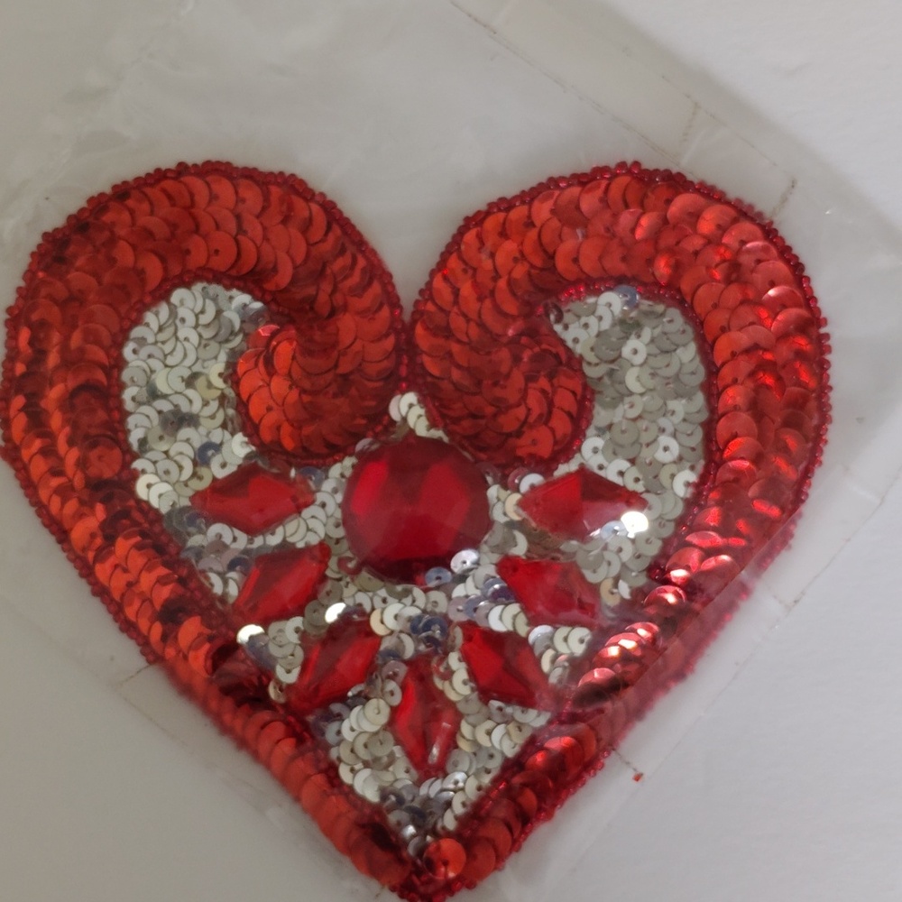 Sequined & Beads Red  Heart Patch - New in Package